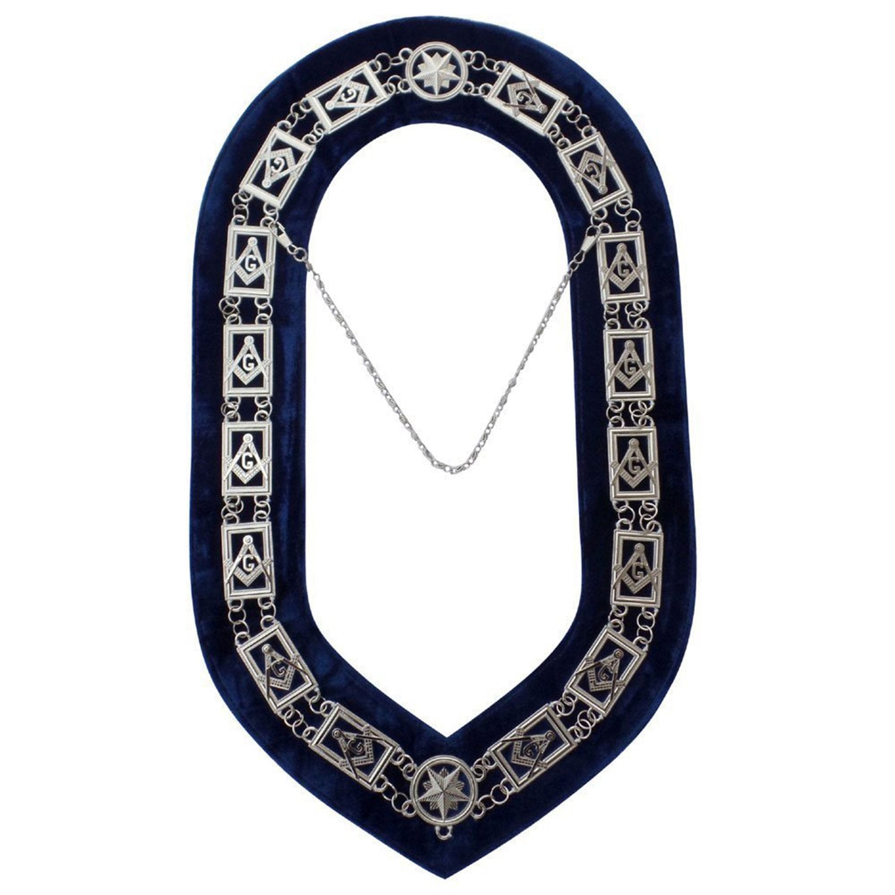 Masonic Master Mason "G" Chain Collar - Gold/Silver on Blue + Free Case - Bricks Masons
