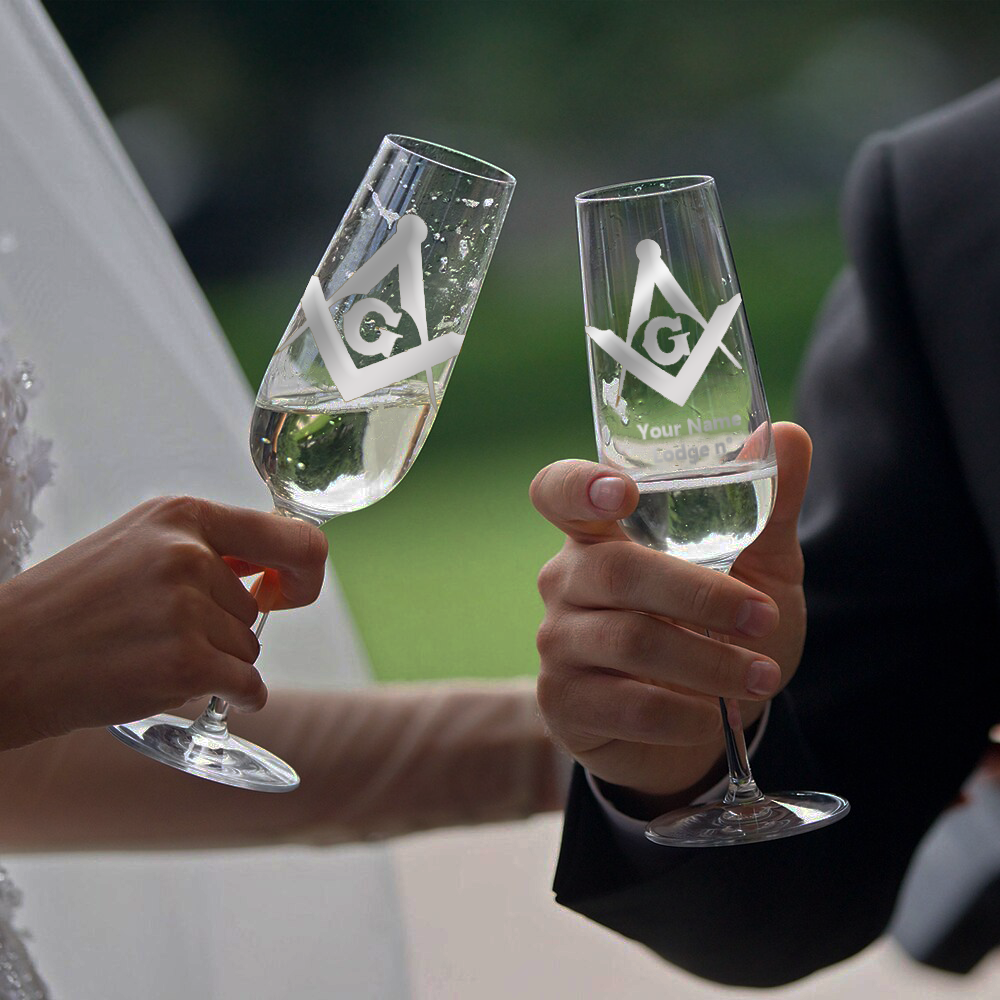 Master Mason Blue Lodge Champagne Flute - 2 Pieces Set - Bricks Masons