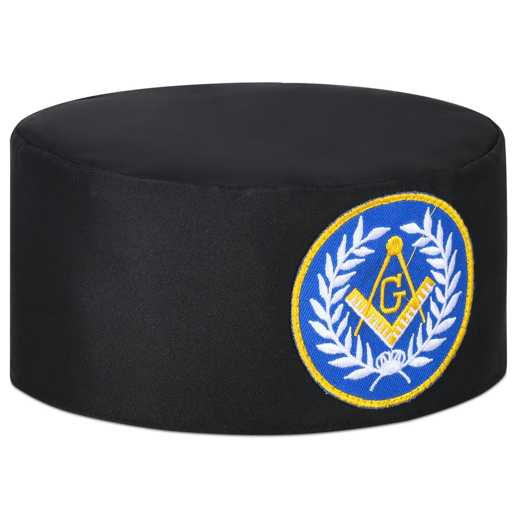 Master Mason Blue Lodge Crown Cap - Black With Blue Emblem & Wreath - Bricks Masons