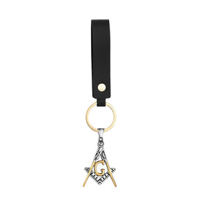 Master Mason Blue Lodge Keychain - Golden Stainless Steel Square & Compass G - Bricks Masons