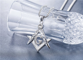 MASTER MASON BLUE LODGE NECKLACE - SILVER & GOLD ALL CRYSTAL SQUARE & COMPASS G - Bricks Masons