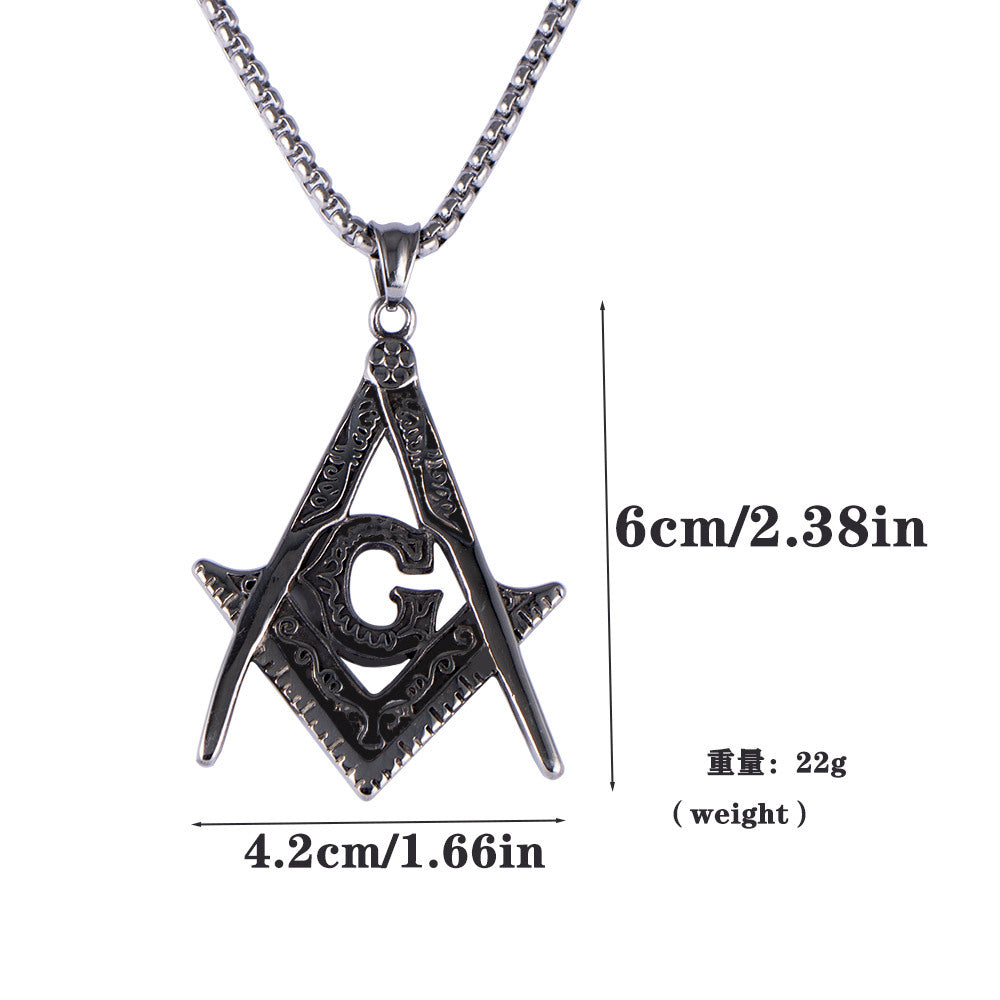 Master Mason Blue Lodge Necklace - Silver Titanium Steel Square & Compass G - Bricks Masons