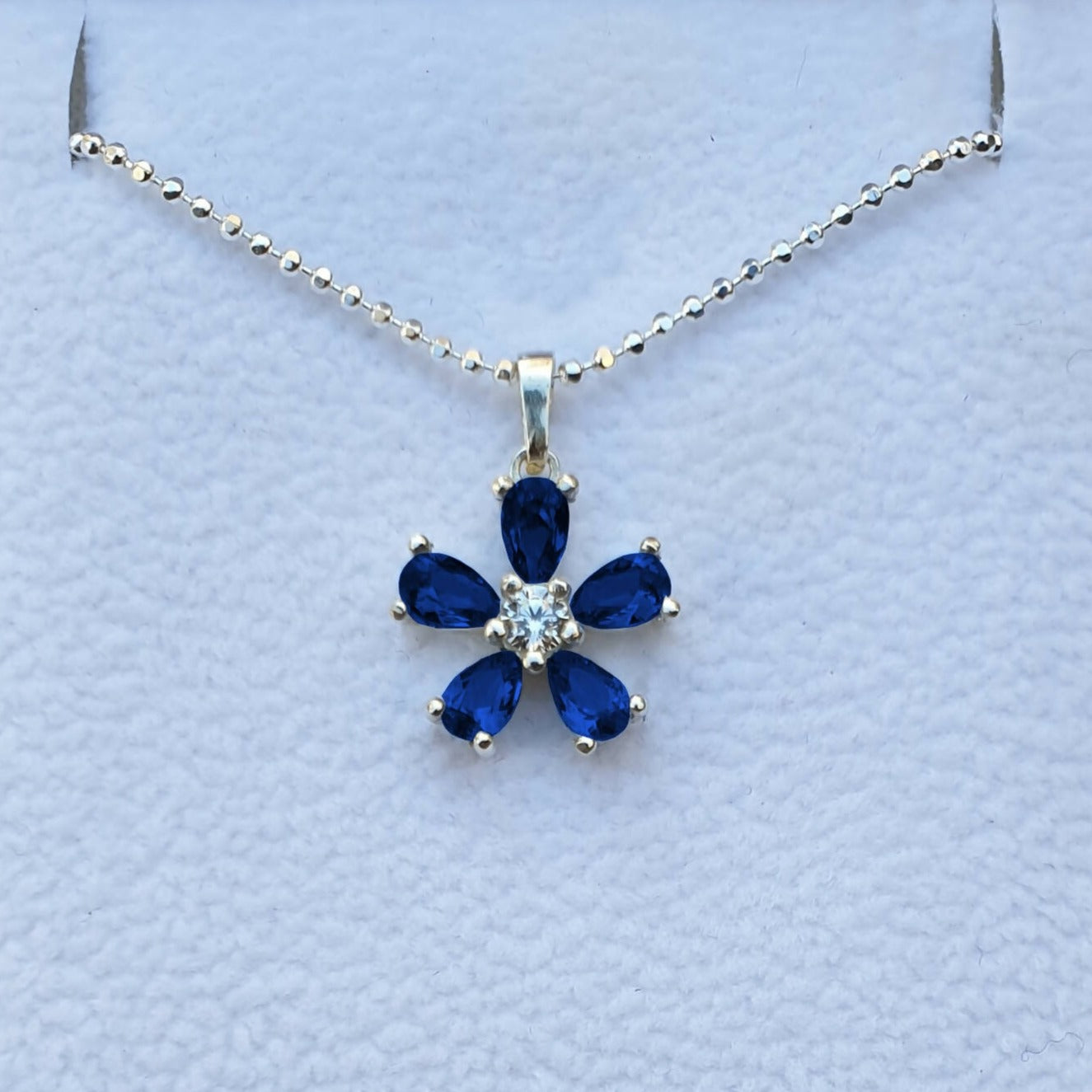 Masonic Necklace - 925 Silver Forget Me Not With Dark Blue Semi precious Stones - Bricks Masons