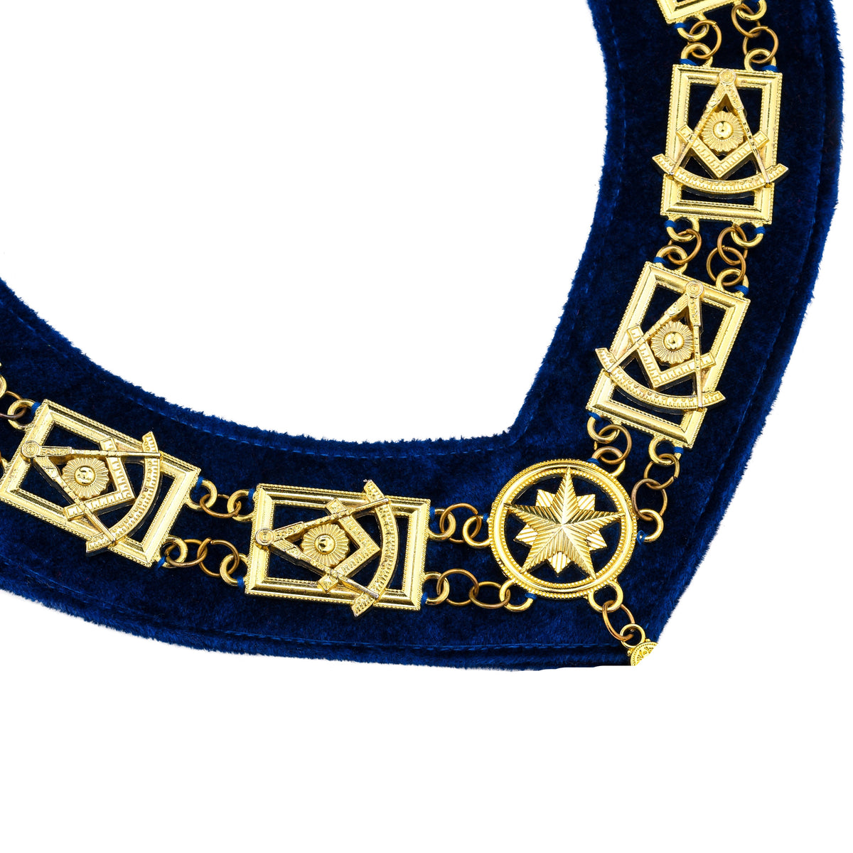 Past Master Blue Lodge Chain Collar - Blue Backing with Gold Rhinestone - Bricks Masons