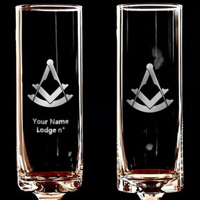 Past Master Blue Lodge Champagne Flute - 2 Pieces Set - Bricks Masons