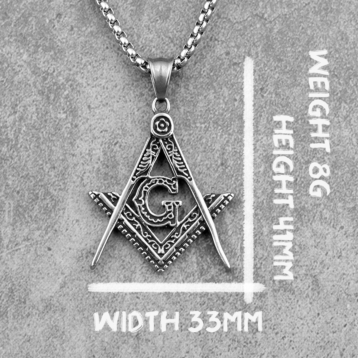 Master Mason Blue Lodge Necklace - Square and Compass G Stainless Steel - Bricks Masons