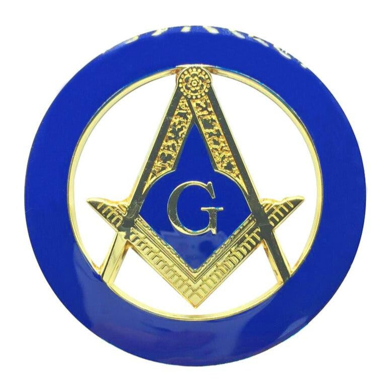 Master Mason Blue Lodge Car Emblem - Compass & Square G (Blue / Black) Medallion - Bricks Masons