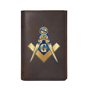 Master Mason Blue Lodge Wallet - Genuine Leather Square and Compass G With Credit Card Holder - Bricks Masons
