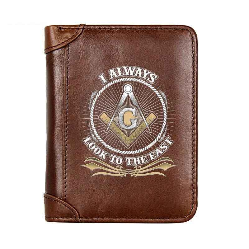 Master Mason Blue Lodge Wallet - Genuine Leather I Always Look to East - Bricks Masons