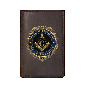 Master Mason Blue Lodge Wallet - The Pursuit Of Knowledge Genuine Leather Brown - Bricks Masons