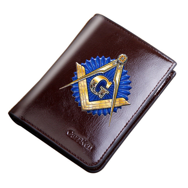 Master Mason Blue Lodge Wallet - Genuine Leather & Credit Card Holder (Black/Coffee) - Bricks Masons