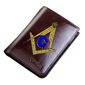 Master Mason Blue Lodge Wallet - Genuine Leather Passport & Credit Card Holder (Black/Coffee) - Bricks Masons