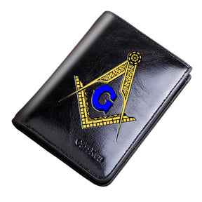 Master Mason Blue Lodge Wallet - Genuine Leather Passport & Credit Card Holder (Black/Coffee) - Bricks Masons