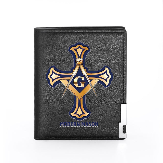 Master Mason Blue Lodge Wallet - Square and Compass G (Black & Brown) - Bricks Masons