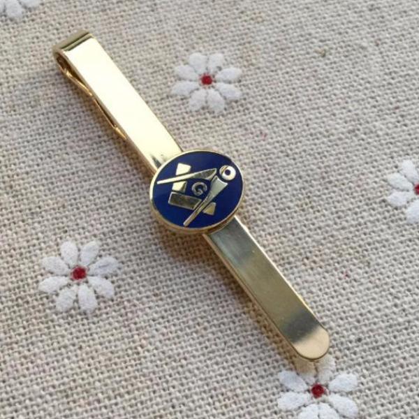 Master Mason Blue Lodge Tie Bar - Blue & Gold Round Symbol - Bricks Masons