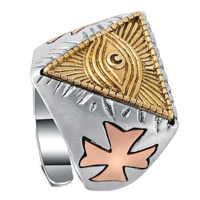 925 Sterling Silver All Seeing Eye Pyramid Ring - Bricks Masons