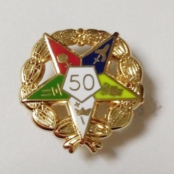 Eastern Star 50 Year Service Lapel Pin With Wreath - Bricks Masons