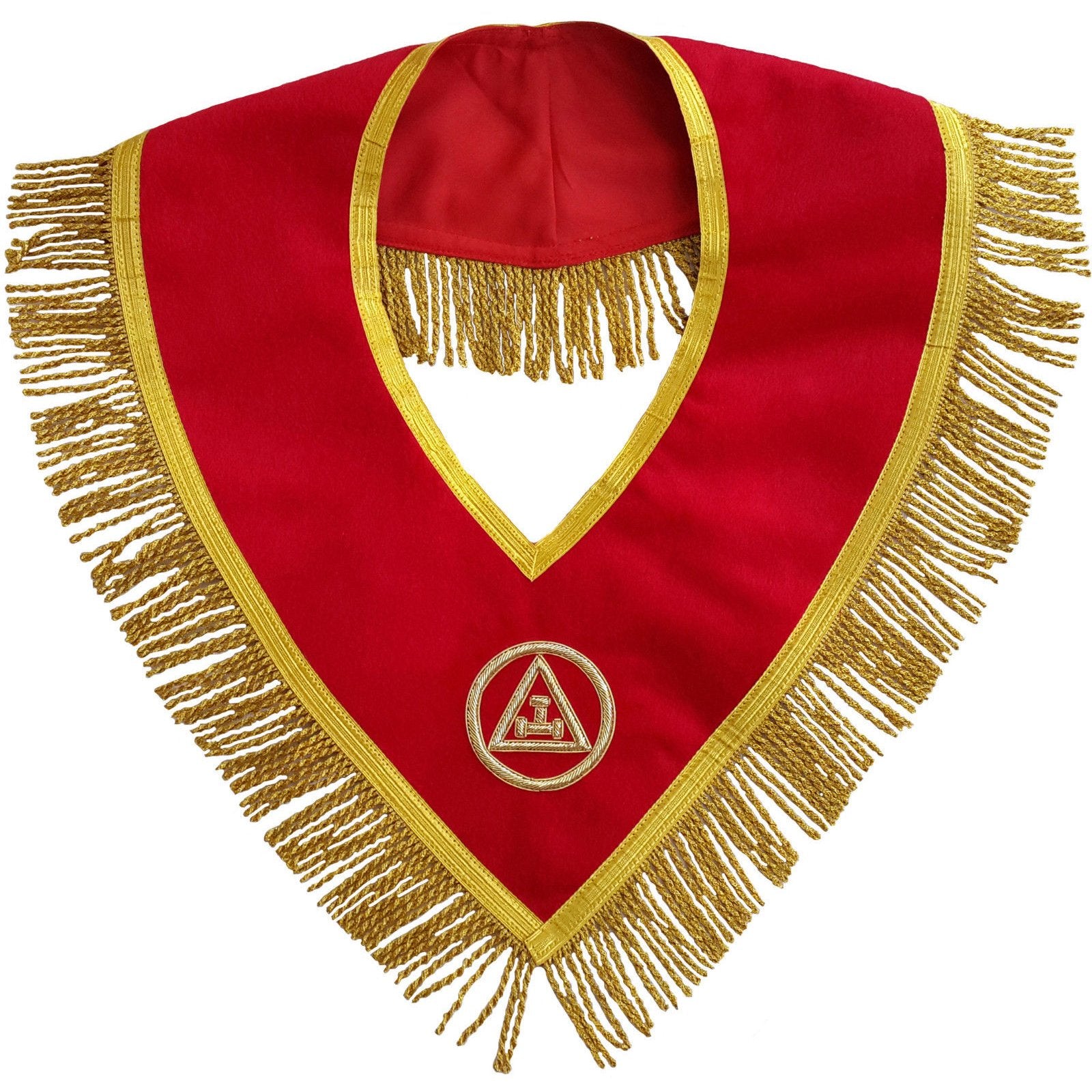 Royal Arch Chapter Collar - Red Velvet Triple Tau Insignia with Golden Fringe - Bricks Masons