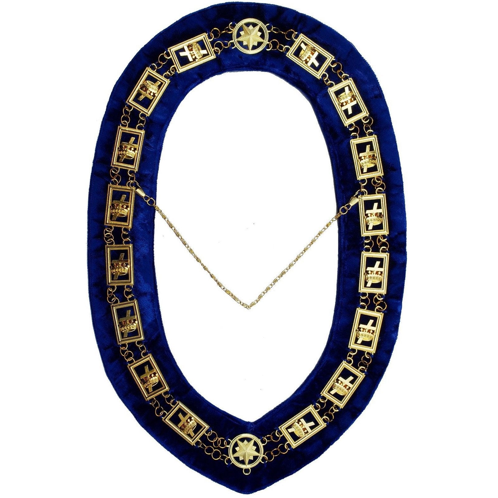 Knights Templar Commandery Chain Collar - Gold Plated on Blue Velvet - Bricks Masons