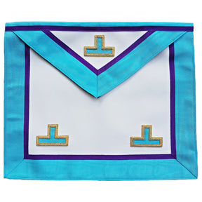 Worshipful Master Apron - White, Turquoise & Royal Blue Hand Embroidery - Bricks Masons