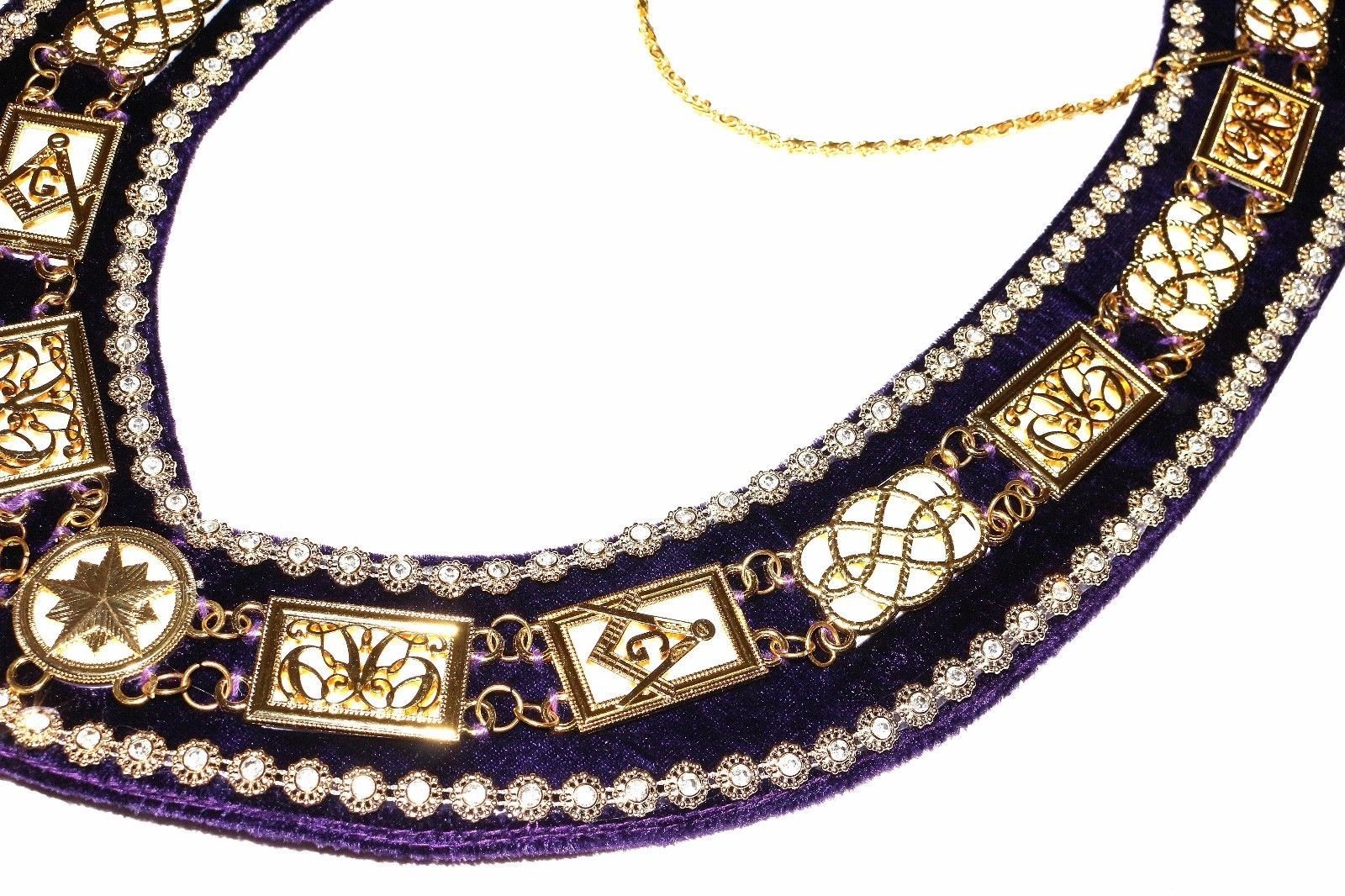 Grand Officers Blue Lodge Chain Collar - Gold Plated with Purple Velvet - Bricks Masons