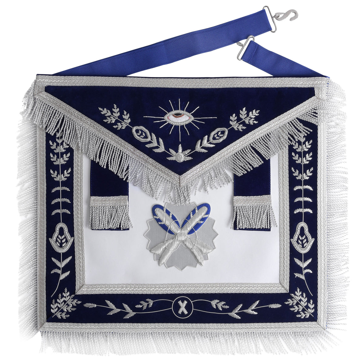 Secretary Scottish Rite Officer Apron - Navy Blue With Fringe & Side Tabs - Bricks Masons