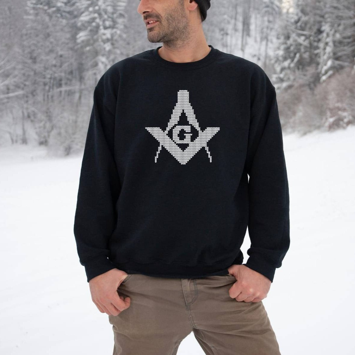 Master Mason Blue Lodge Sweatshirt - Black Christmas Ugly Square and Compass G - Bricks Masons