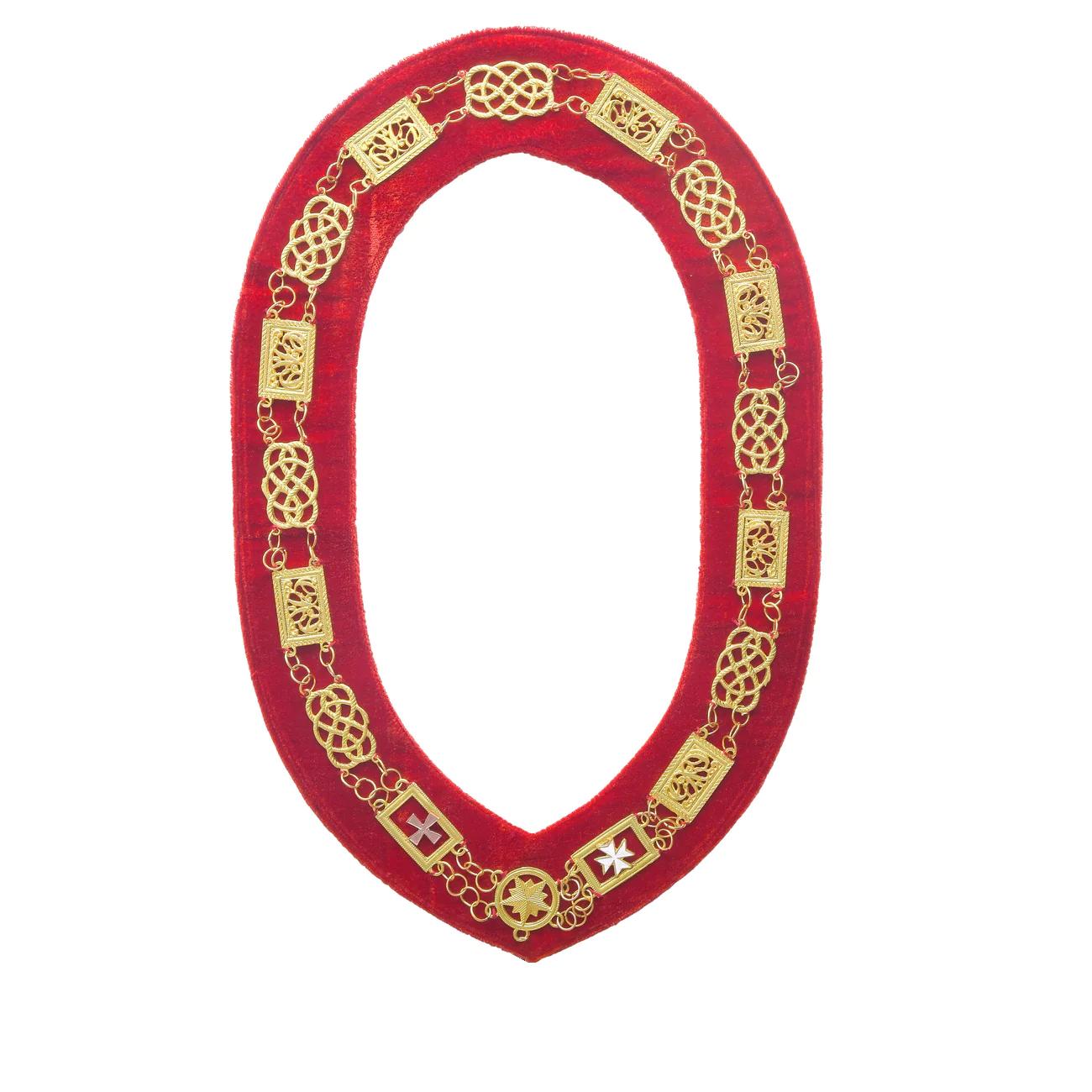 Order Of Malta Chain Collar - Gold With Red Velvet Backing - Bricks Masons