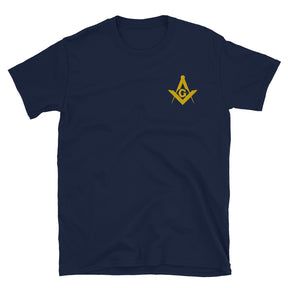 Master Mason Blue Lodge T-Shirt - Golden Embroidery Square & Compass G - Bricks Masons